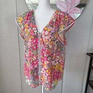 Kate Spade Floral Dots Burnout Blouse, Size L